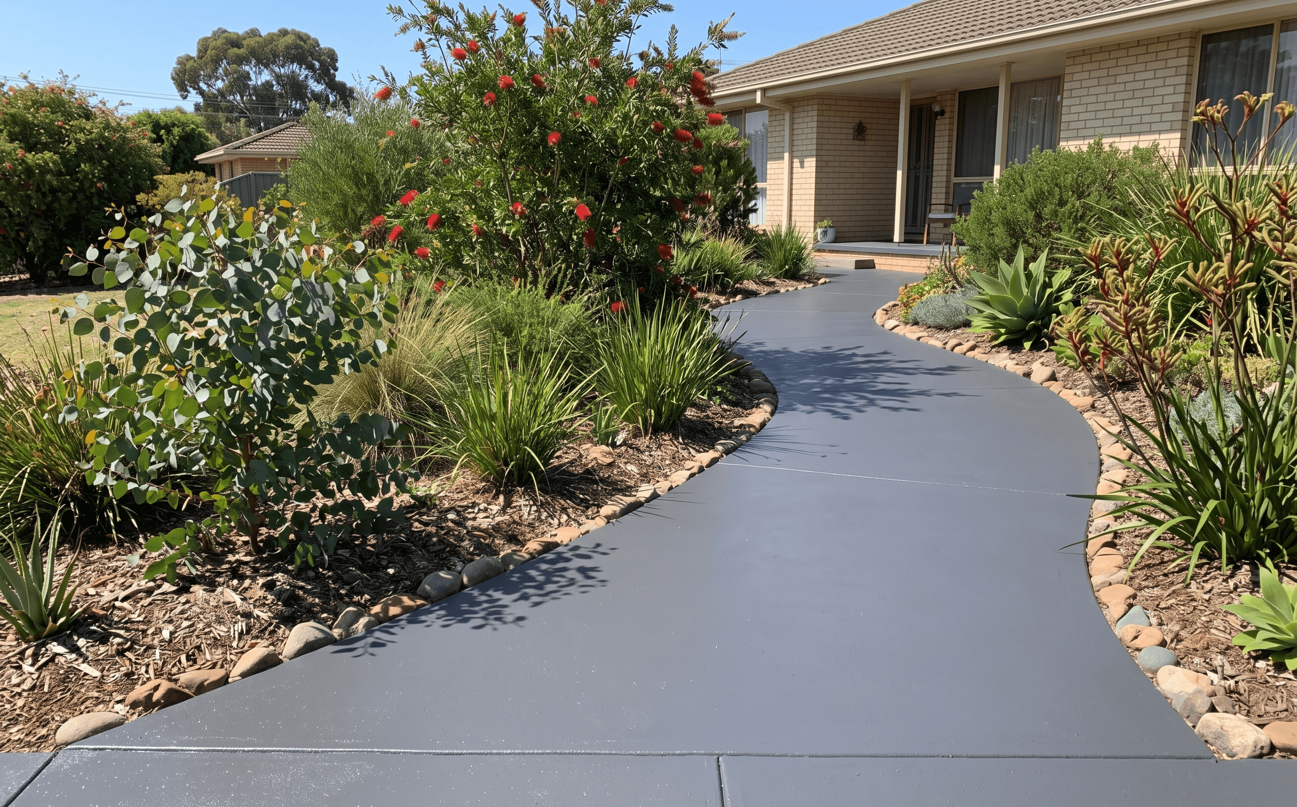 Concrete painted outdoor path showing a clean, fresh surface finish