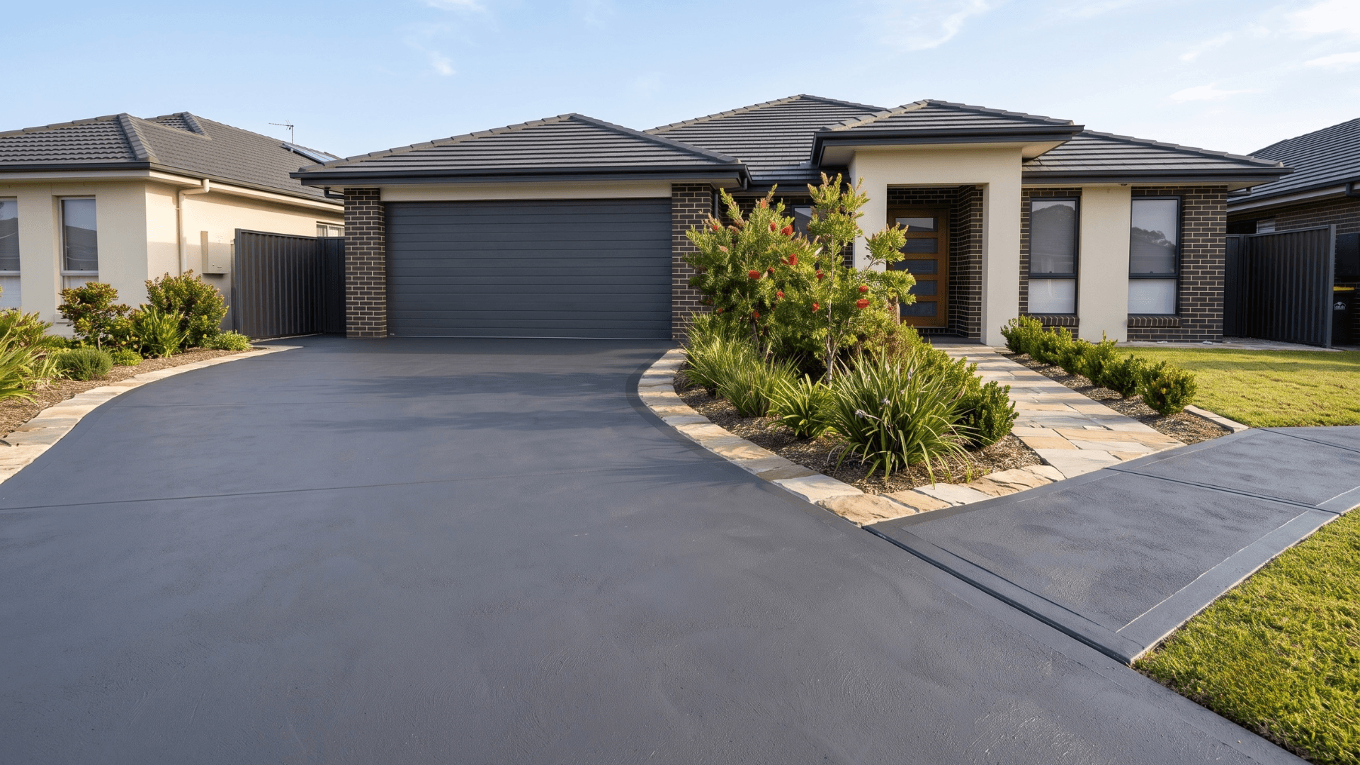 Charcoal concrete coating applied to a residential driveway in Sydney