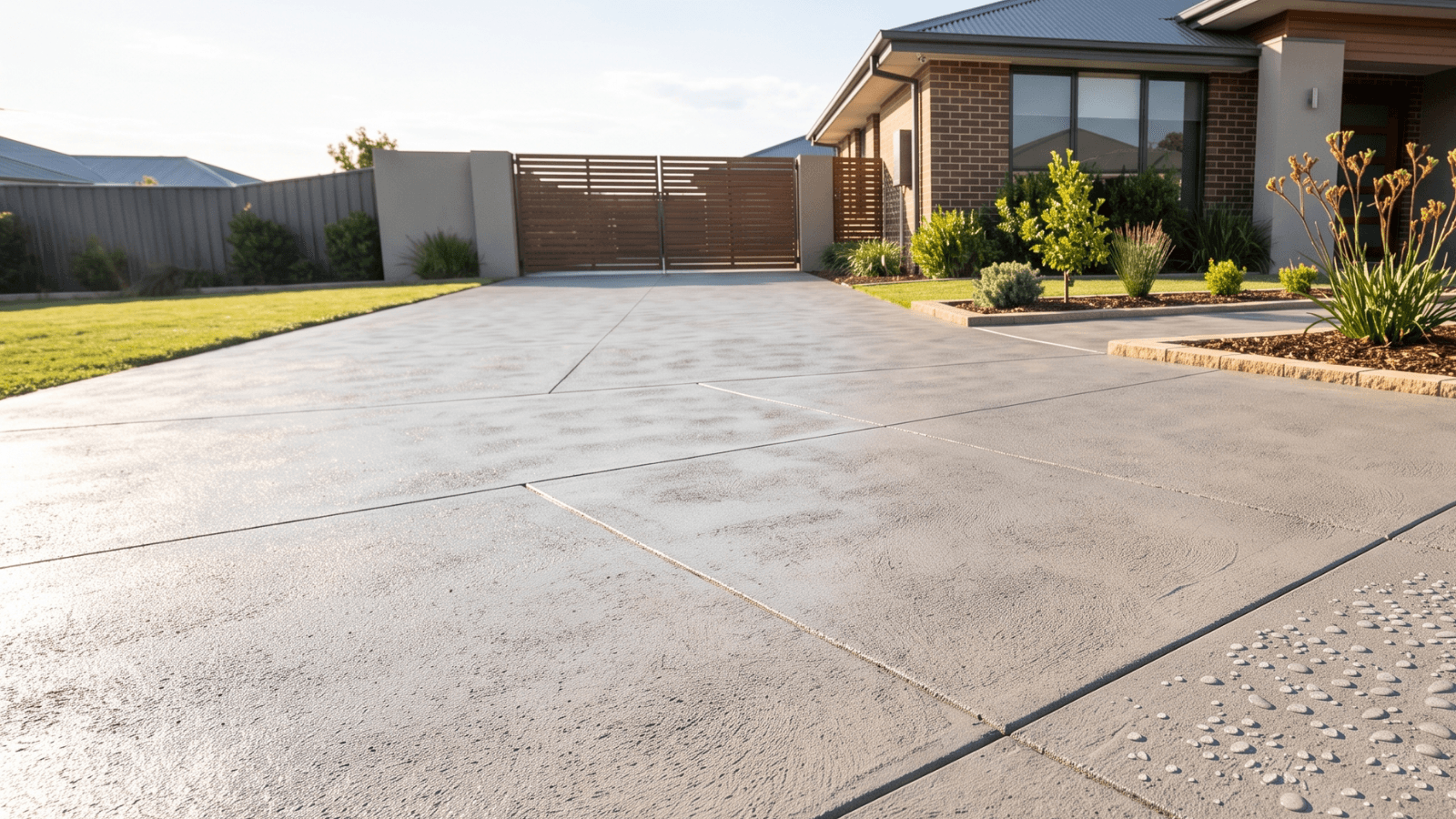 Concrete driveway surface detail showing sealing being applied