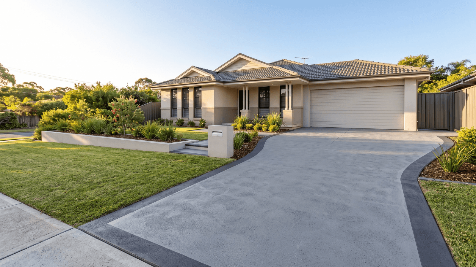Finished concrete driveway resurfacing project in Sydney