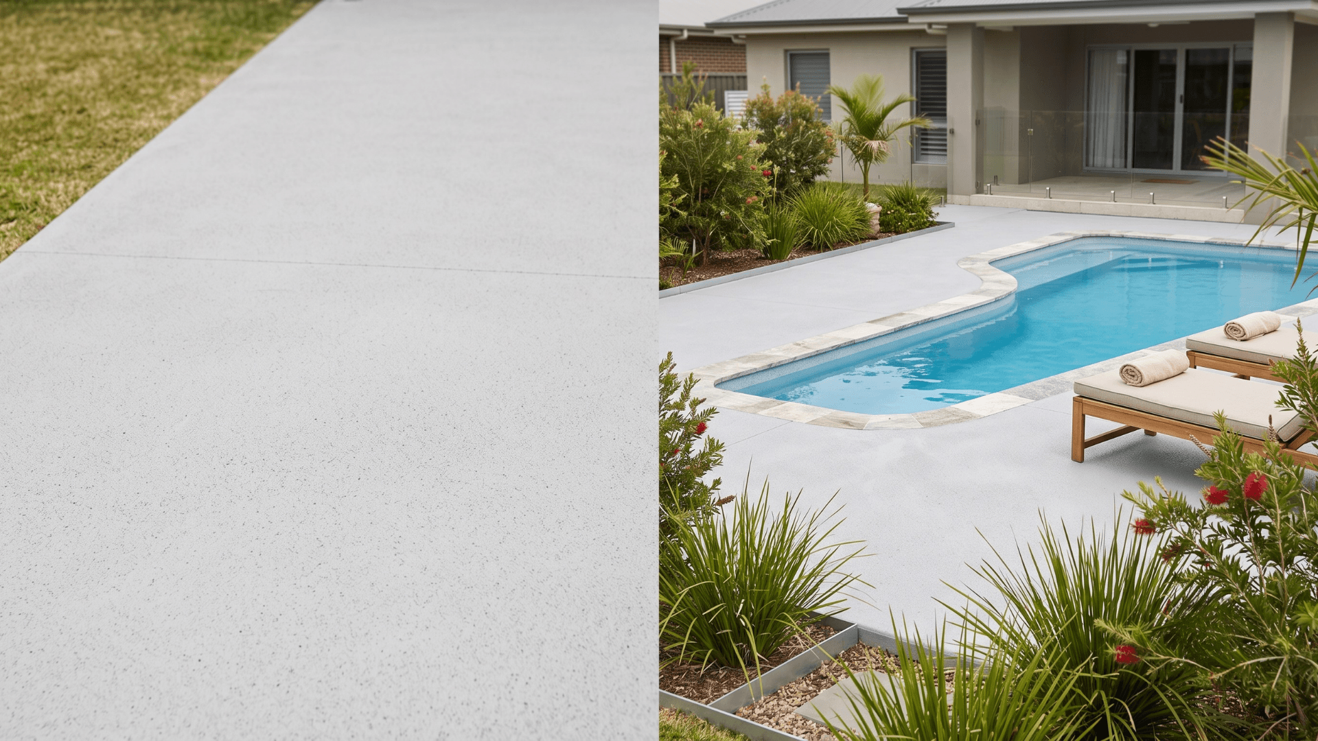 Resurfaced concrete pool deck with a clean, fresh finish