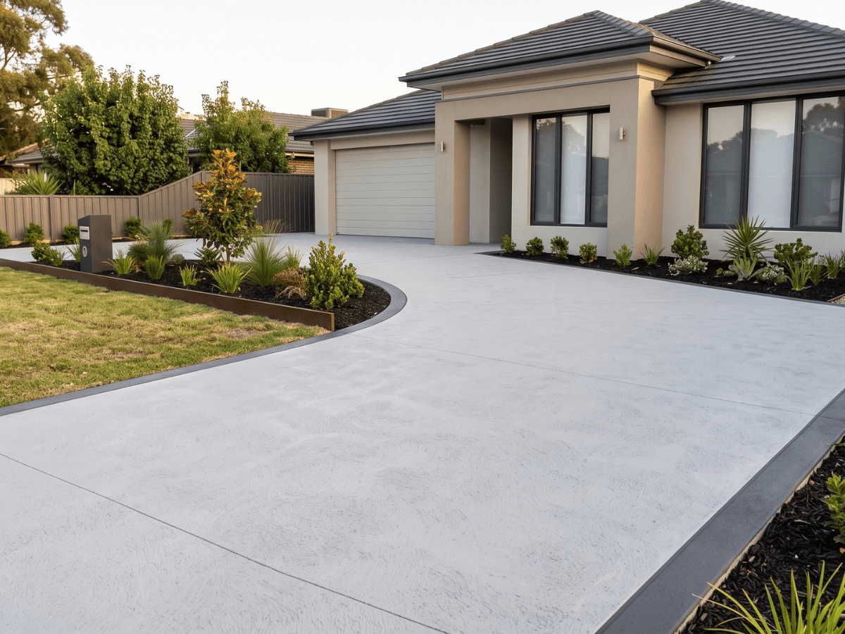 Spraycrete concrete overlay applied to an outdoor surface